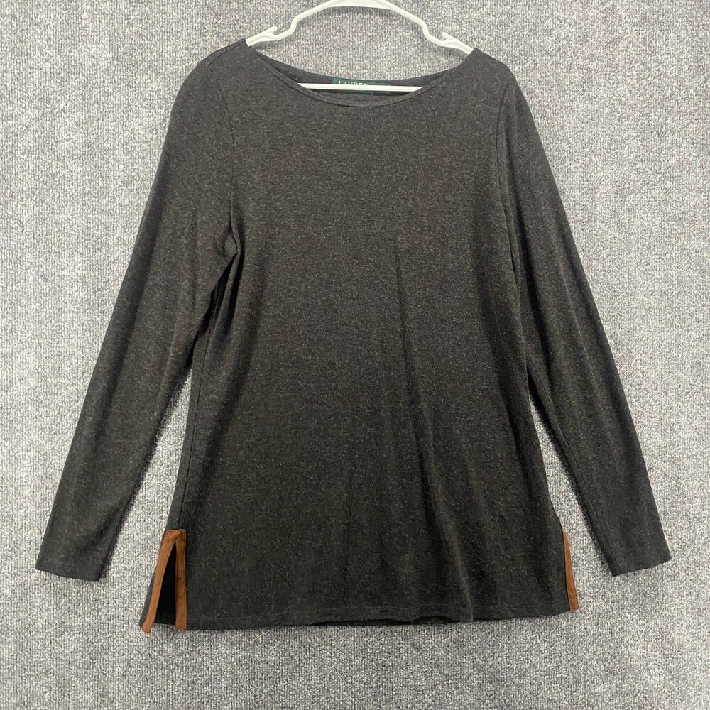Lauren Ralph Sweater Womens L Gray Wool Blend Tunic Pullover Old Money Classic